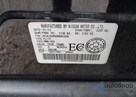 2013 Infiniti Ex37 Journey из США, поврежденный, VIN JN1BJ0HR5DM481406